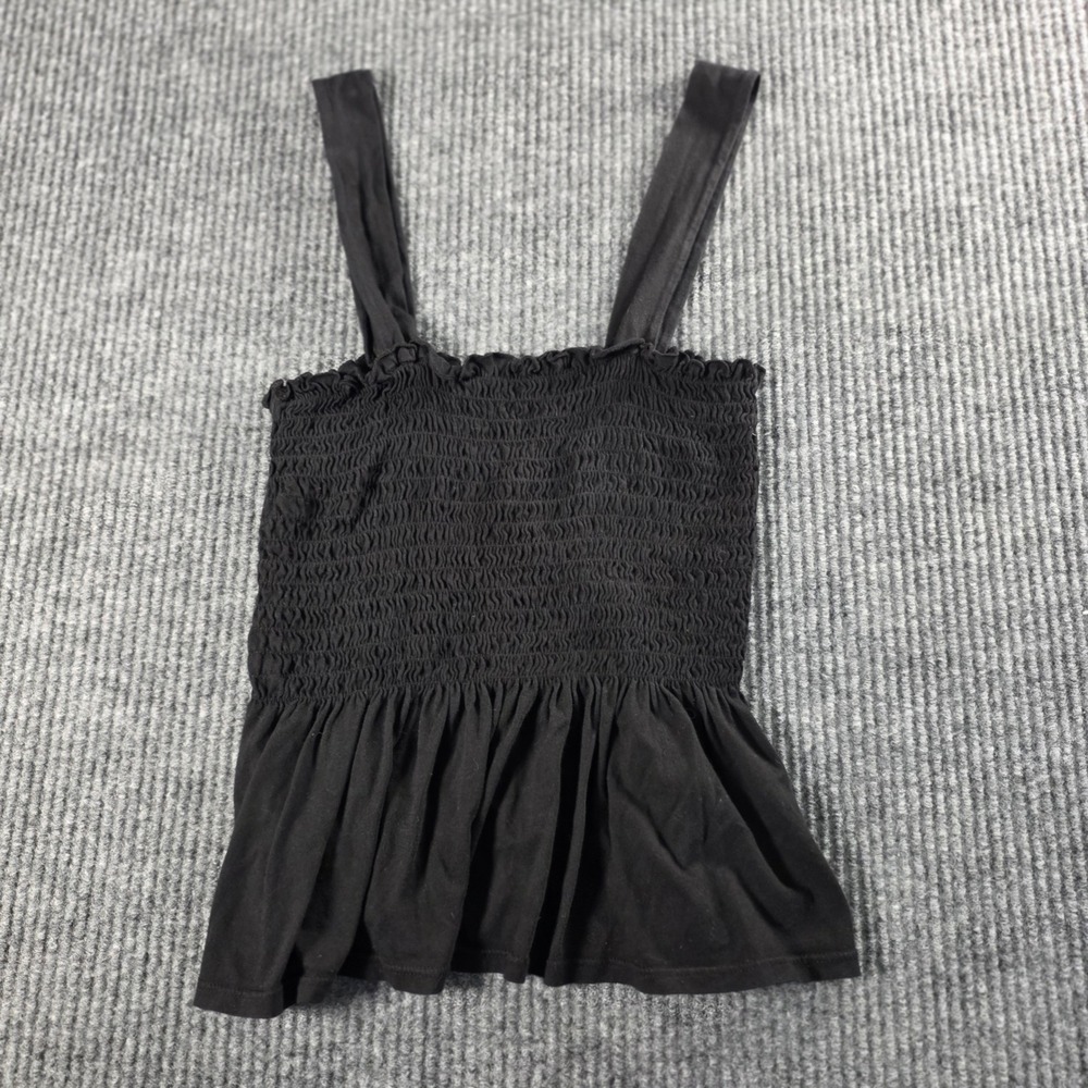 TNA Artizia‎ Smocked Peplum Tank Top Black XS Womens Strappy Ruffle Hem